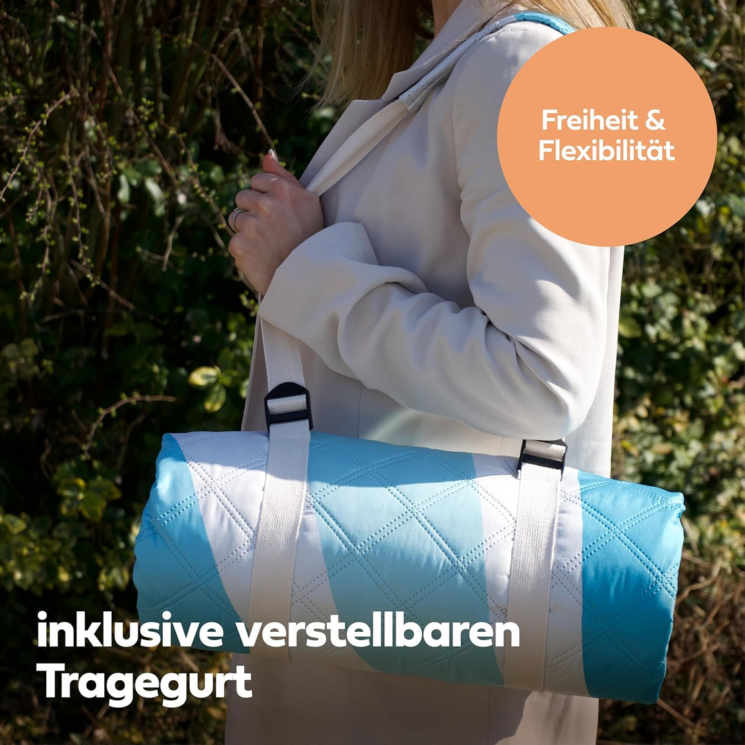 Picknickdecken (Sonne Blau) - extra grosse Picknickdecke 200x200 cm - waschbare Campingdecke - Stran
