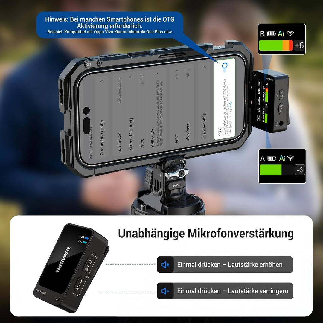 NEEWER CM26 MAX AI kabelloses Lavalier Mikrofon kompatibel mit iPhone 17 16 15 Android Kamera PC, US