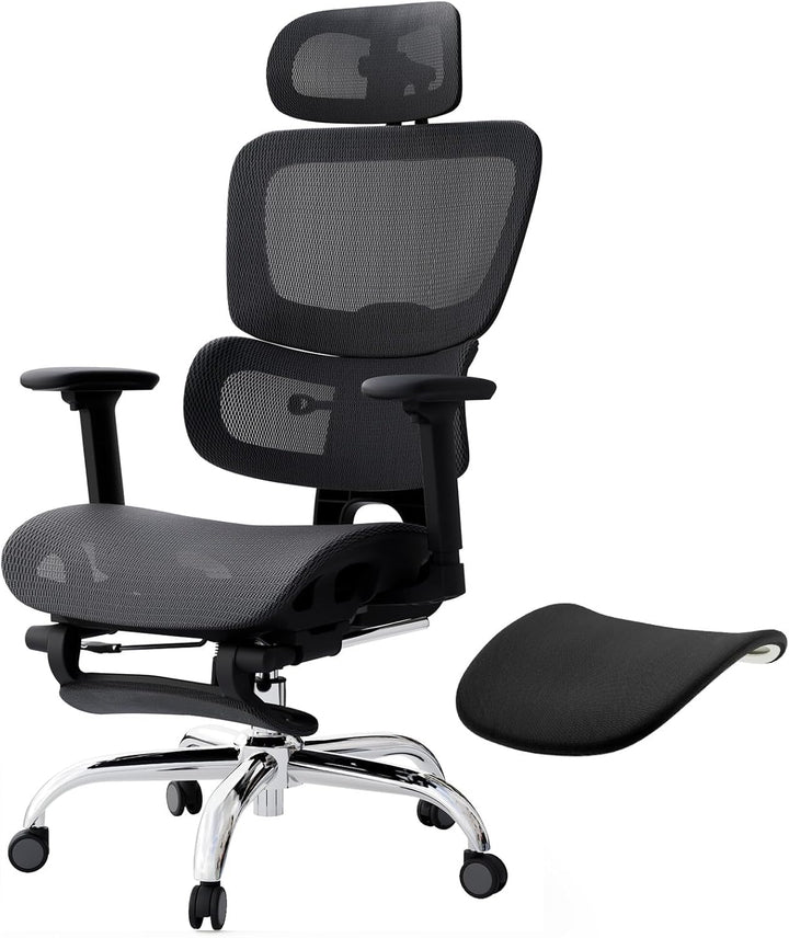 Ergonomischer Bürostuhl Voll-Mesh mit Abnehmbarem Kissen, Fussstütze, Höhenverstellbarem Rückenlehne