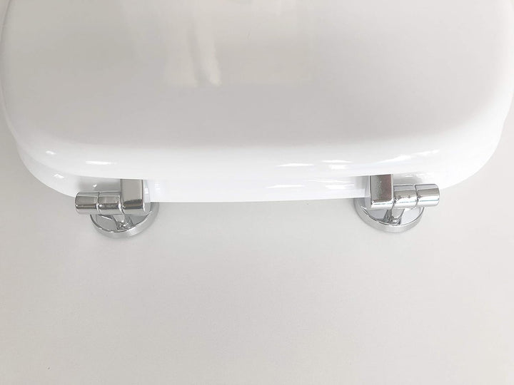ADOB WC Sitz Klobrille Holzkern Farbe Weiss, extrem stabil, messing verchromte Scharniere, WC-Brille