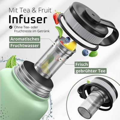 Trinkflasche Edelstahl ACTIVE FLASK + Strohhalm (3 Deckel) BPA-frei, Auslaufsicher, Kohlensäure geei