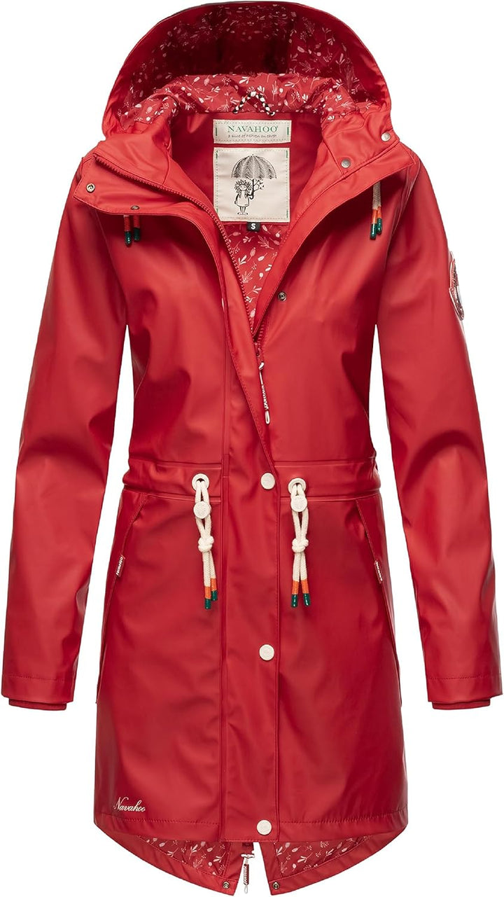 Navahoo Damen Übergangsjacke Regenmantel wasserdicht lang mit Kapuze Tropical Stormoo XS-3XL XS Rot,