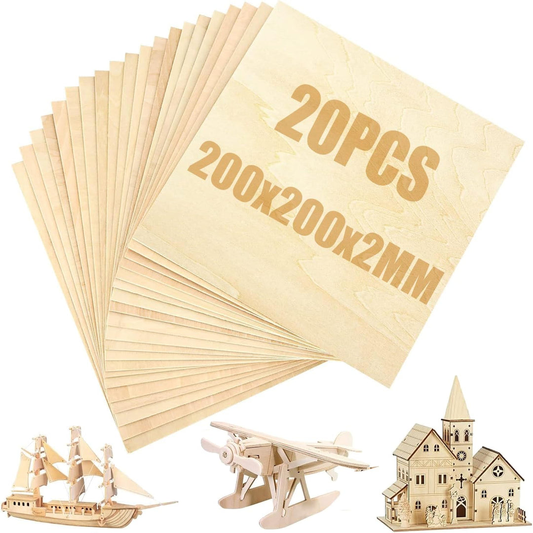 SENENQU 20 Stück Lindenholz 2 mm, Sperrholzplatte Holz Sperrholz 200 x 200 mm x 2 mm, Holzplatten zu
