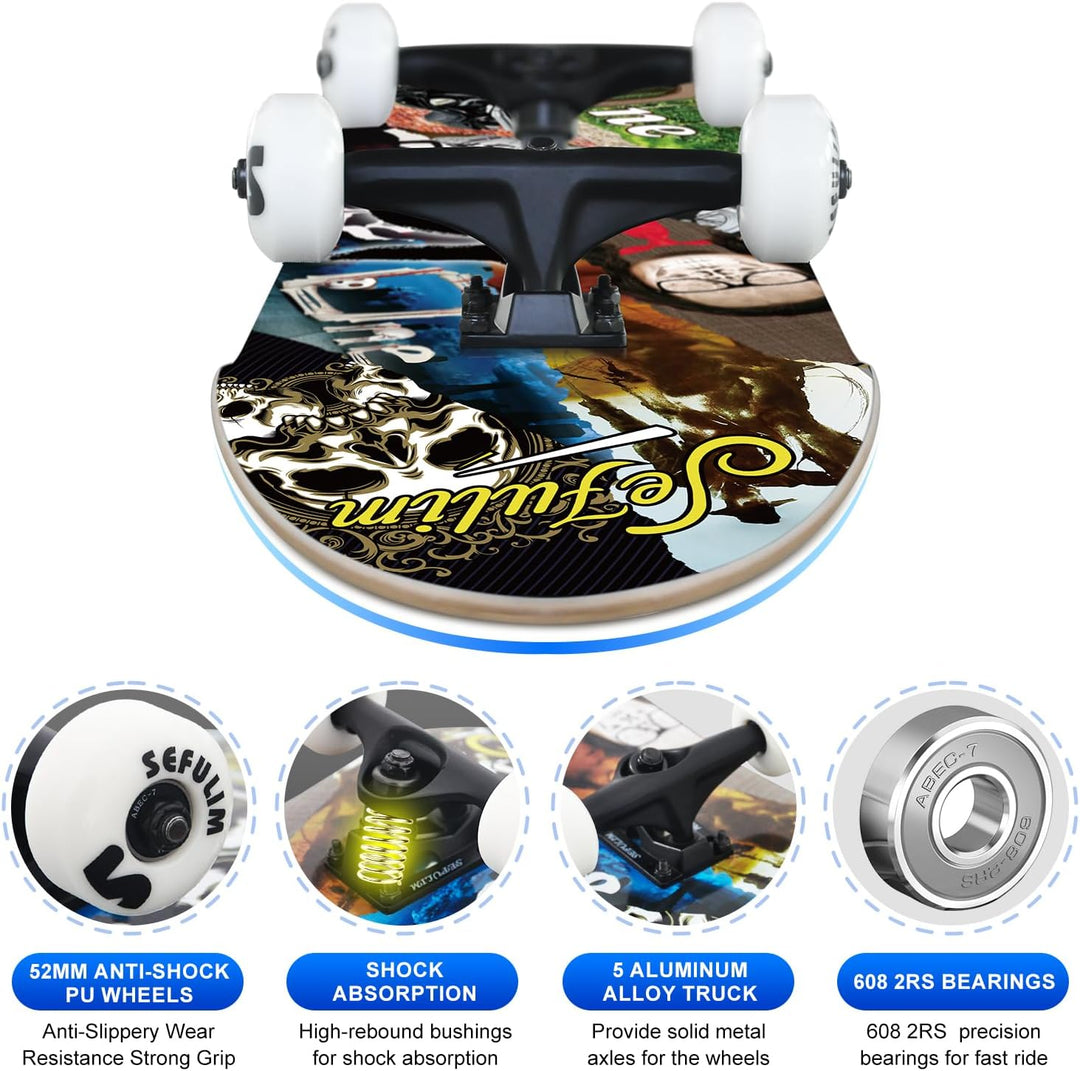 Sefulim Skateboard Adult Komplettboard 31 x 8 Zoll£¬ mit ABEC-7 Kugellager 7 Layer Ahorn f¨¹r Anf?ng