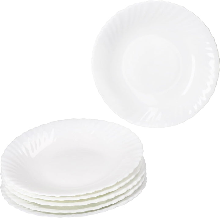 MamboCat 6er Set Suppenteller Arkona I 320ml, Ø 21,8 cm I weisse Tiefe Opalglas-Pastateller mit fein