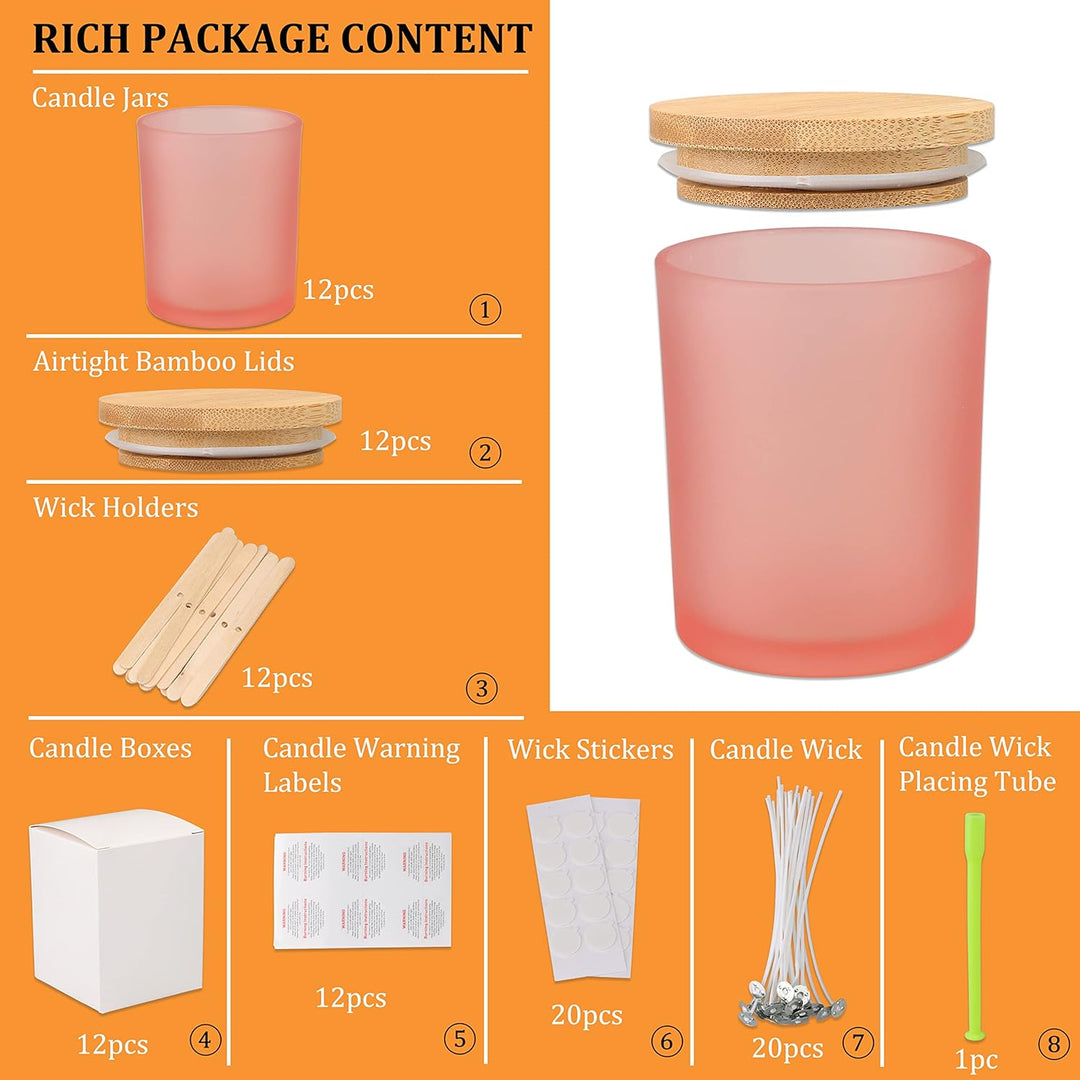 MILIVIXAY Mattierte rosa Kerzengläser aus Glas mit Deckeln und Kerzenherstellungs-Sets, leere Kerzen
