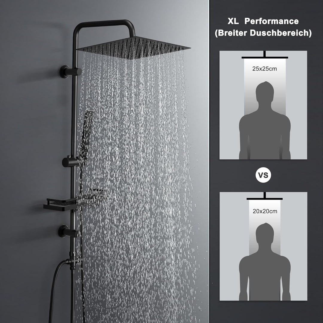 Görbach Regendusche Duschsystem mit Ablage, Wassersparend,Edelstahl Duschset ohne Armatur mit XL Kop