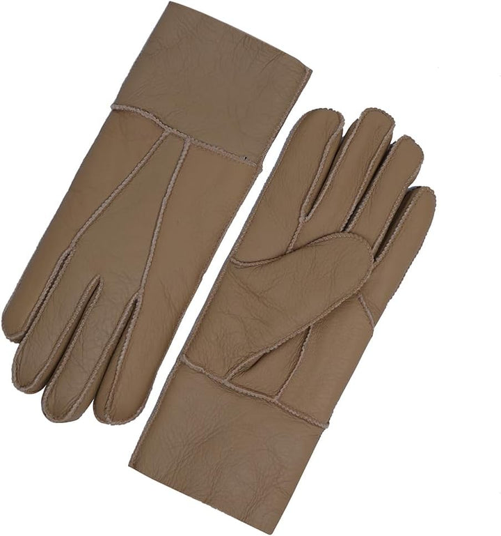 MGGMOKAY Damen Lederhandschuhe Schaffell Handschuhe aus Shearling Warme Winterhandschuhe XXL Hellbra