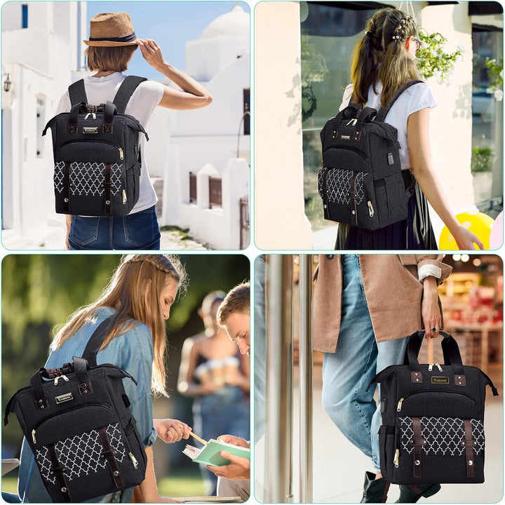 Kuosdaz Rucksack Damen, Schulrucksack Mädchen Teenager mit USB Ladeanschluss & Laptopfach, 15,6 Zoll