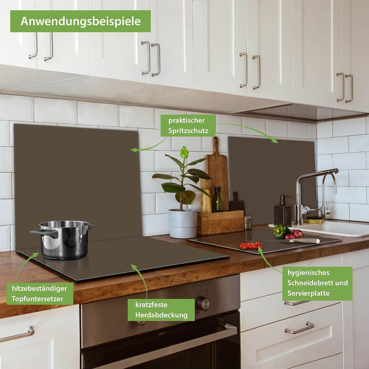 banjado® Herdabdeckplatte Glas 1-teilig 60x52 cm/Schneidebrett Herdabdeckung mit Motiv Schokobraun/H