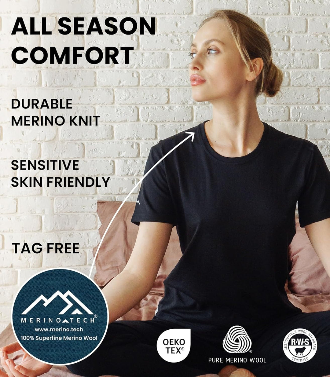 Merino.tech 100% Merino T Shirt Damen - Merinowolle Sport Wandern Thermoshirt Damen + Wandersocken B