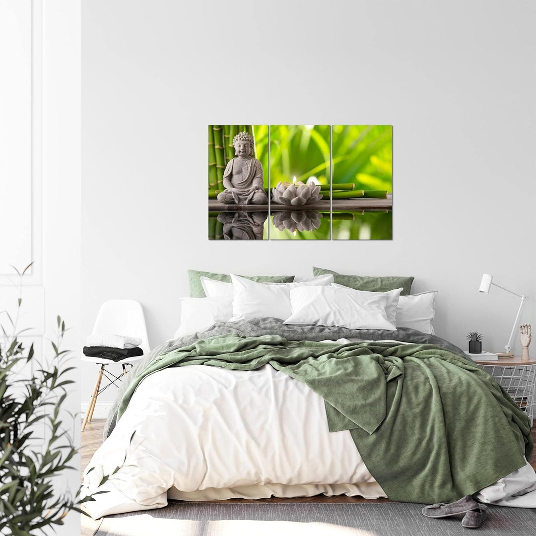 Runa Art Wandbilder Feng Shui Buddha Bild XXL Wohnzimmer Schlafzimmer Grün Spa Relax 120 x 80 cm 3 T