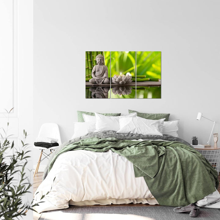 Runa Art Wandbilder Feng Shui Buddha Bild XXL Wohnzimmer Schlafzimmer Grün Spa Relax 120 x 80 cm 3 T