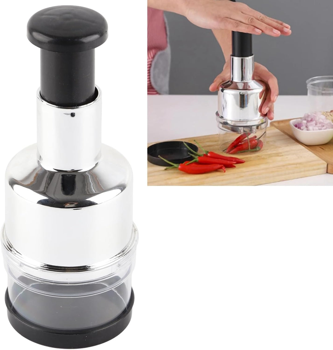 Mini-Zerkleinerer, Edelstahl-Zwiebelpresse-Zerkleinerer Manueller Lebensmittelmixer Babynahrungszube