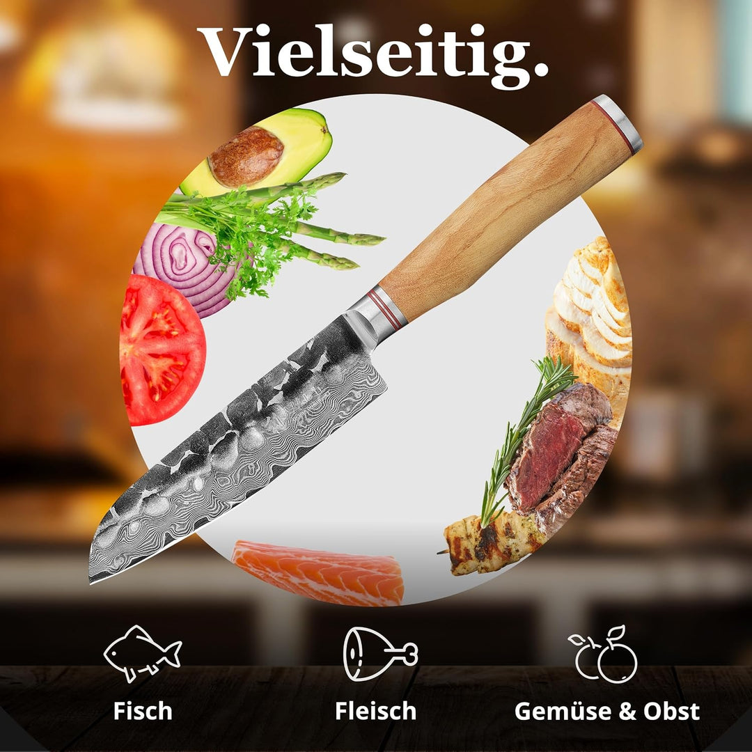 Wakoli Olive HS Serie Damastmesser kleines Santokumesser 13cm Klinge extrem scharf aus 67 Lagen I Da