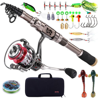 Sougayilang Angelrute und Rolle Combos, Kohlefaser Teleskop Angelrute 12 +1 BB Spinning Reel mit Tra