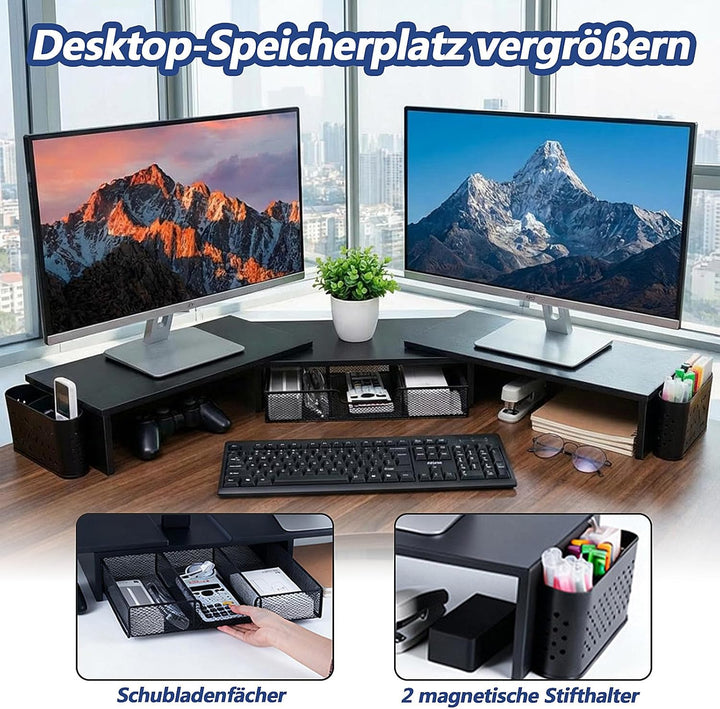 Kottwca Dual Monitorständer, Metall Monitor Stand mit Schublade und 2 Stifthaltern, Verstellbare Län