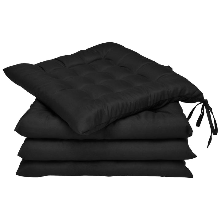 Beautissu 4er Set Stuhlkissen mit Bändern Indoor &amp; Outdoor Auflagen Stühle | 40x40 in Schwarz mit 5c