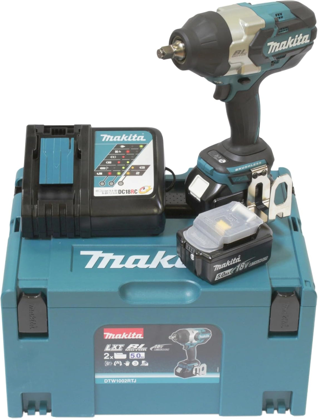 Makita DTW1002RTJ Akku-Schlagschrauber 18 V / 5,0 Ah, 2 Akkus + Ladegerät im MAKPAC mit 2 Akkus + La