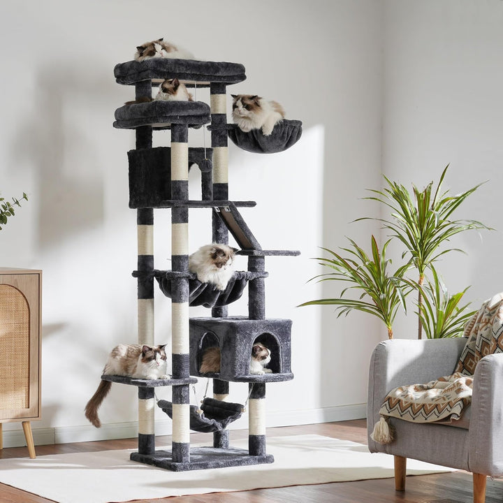 Heybly Kratzbaum, 180 cm Hoher Katzenturm für Wohnungskatzen mit 2 Plattformen, 2 Grossen Schlafhäus