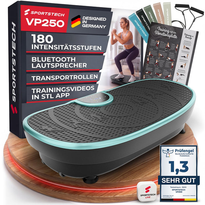 Sportstech Vibrationsplatte VP250 im edlen Curved Slim Design | Fettverbrennung &amp; Muskelaufbau | lei