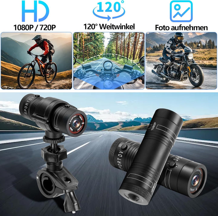 Action Cam, 1080P HD & 120° Weitwinkel Helmkamera, 1000mAh Hochleistungsakku & IP63 wasserdicht Acti
