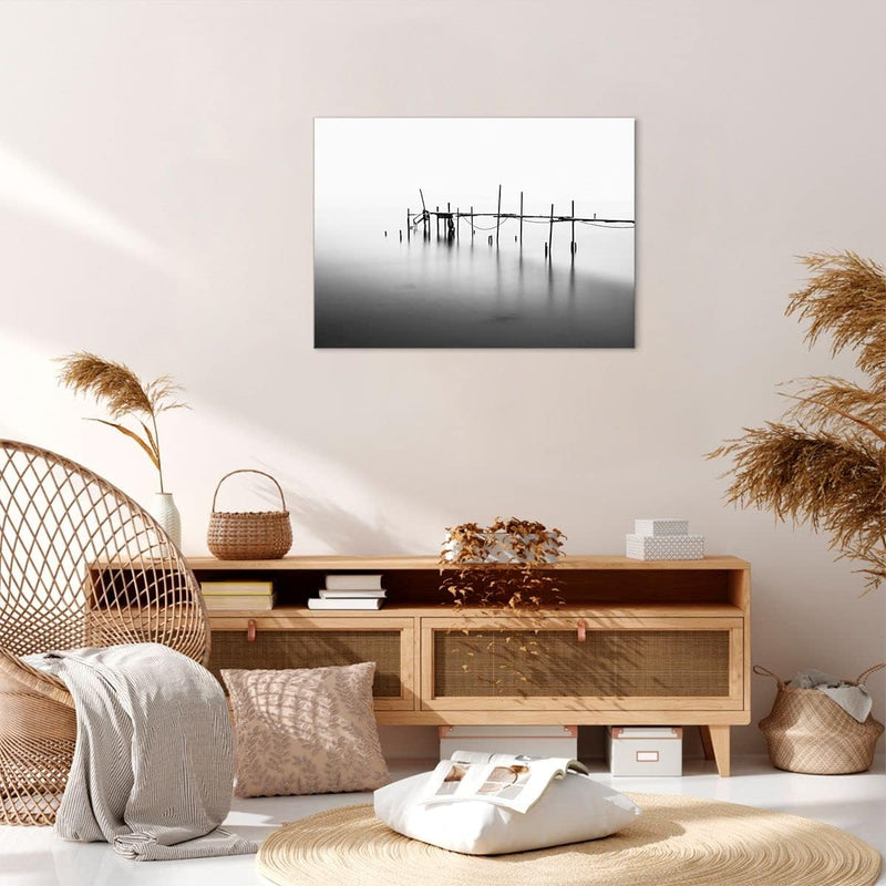 Bilder auf Leinwand Meer Brücke Wasser Leinwandbild mit Rahmen 70x50cm Wandbilder Dekoration Wohnzim