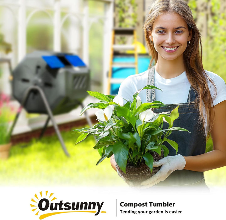 Outsunny Komposteimer für den Aussenbereich, 160 l, Doppelkammer, 360° drehbarer Komposter, Gartenko
