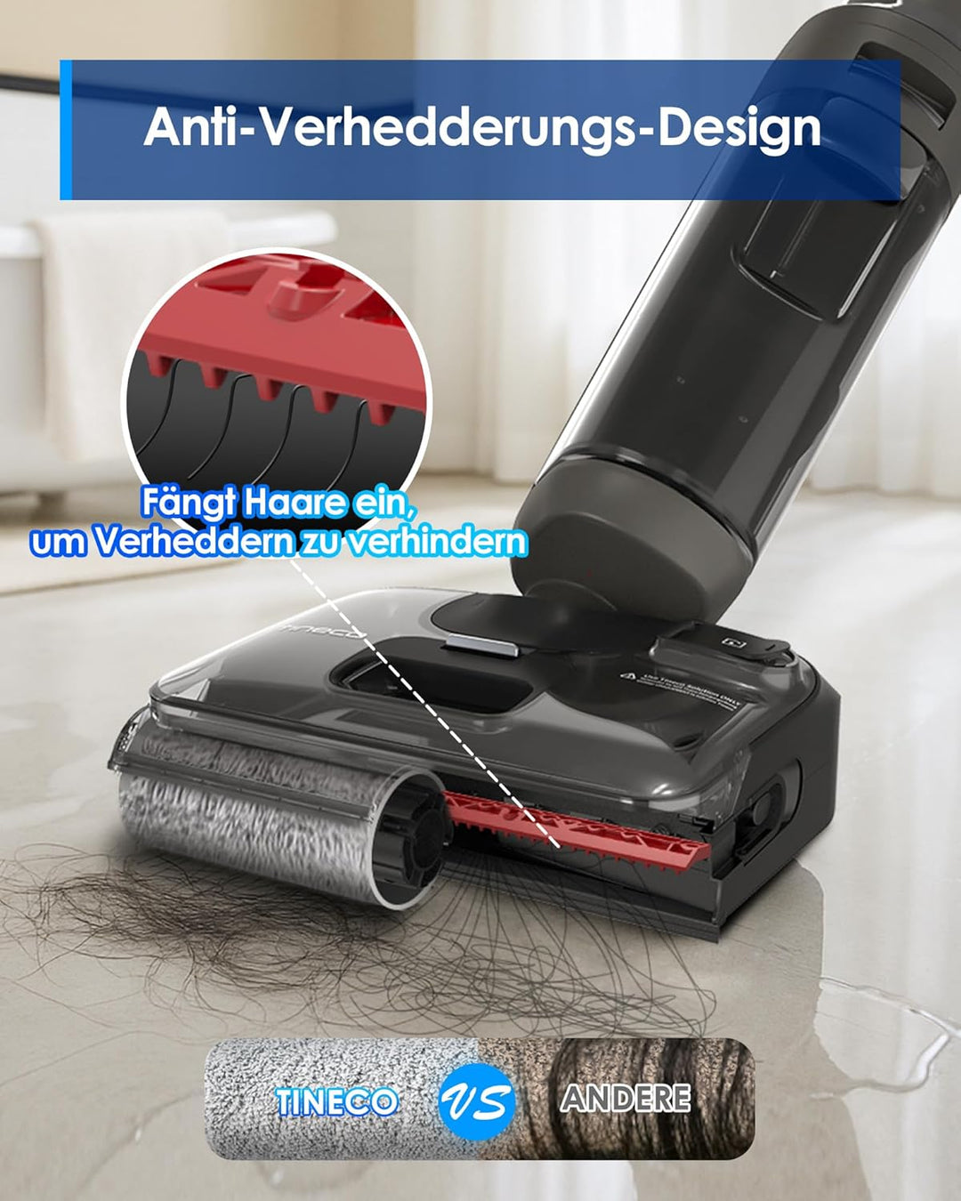 Tineco Floor ONE i6 Stretch Nass Trockensauger, 180° Lay-Flat Nasssauger, 20kPa Saugkraft, 85°C Heis
