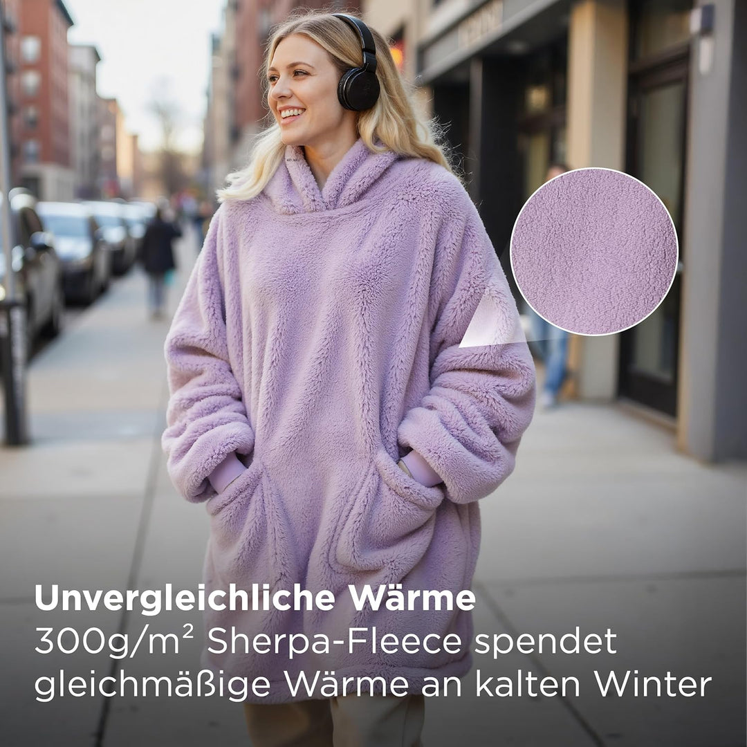 BEDSURE Hoodie Decke mit Ärmeln Kuschelpullover - Tragbare Decke zum Anziehen Erwachsene Lavendel, W