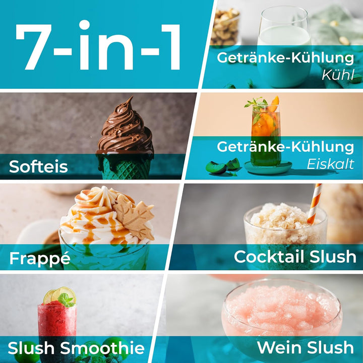 KLAMER Softeismaschine, Eismaschine & Slush Maschine mit 7 Programmen: Softeis, Slushie, Frappé uvm,