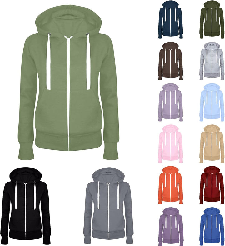 Sweatjacke Damen Zipper Hoodie mit Kapuze Langarm Slim Fit Kapuzenjacke Mit Reissverschluss Einfarbi