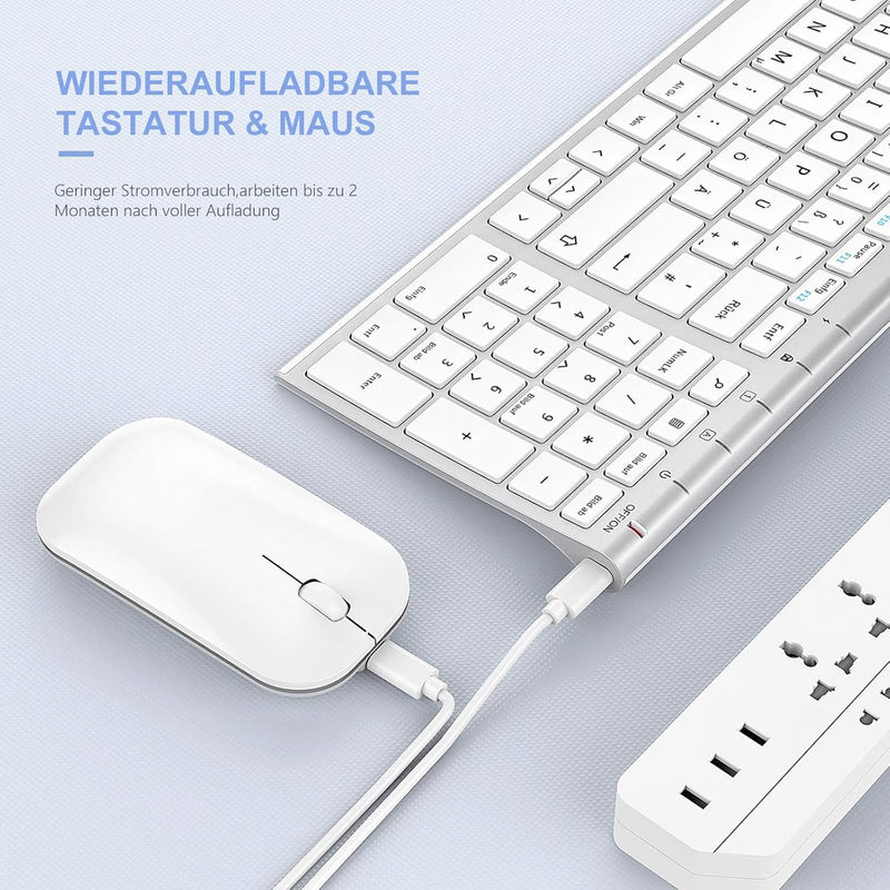 seenda Tastatur Maus Set Kabellos, Wiederaufladbare Aluminium Tastatur mit kompaktes Design, Ultradü