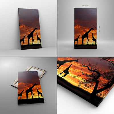 Bilder auf Leinwand 55x100cm Leinwandbild mit Rahmen Giraffe Afrika Sonne Safari Gross Wanddeko Bild