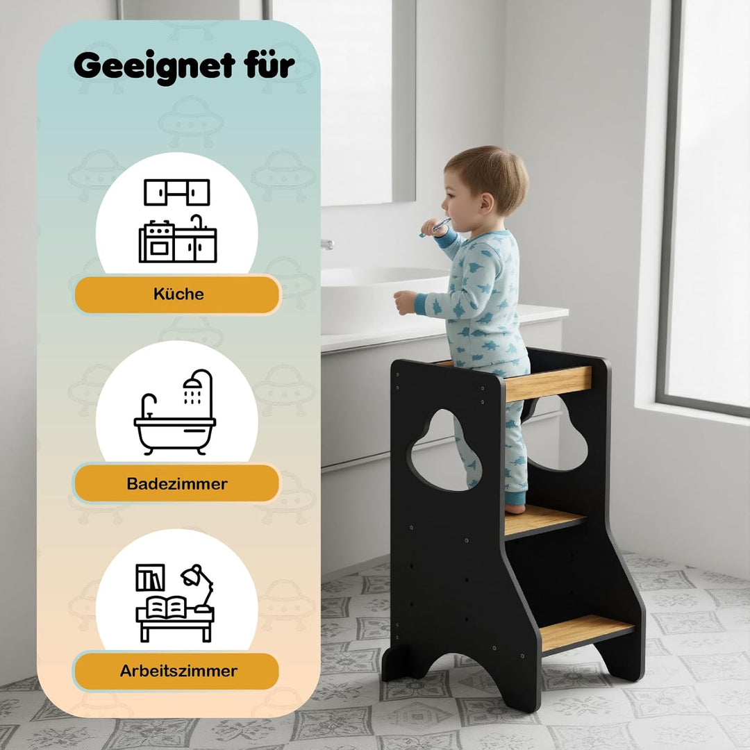 COSYLAND Lernturm ab 1 Jahr - Learning Tower - Höhenverstellbar Montessori Lernturm mit Kippschutz,