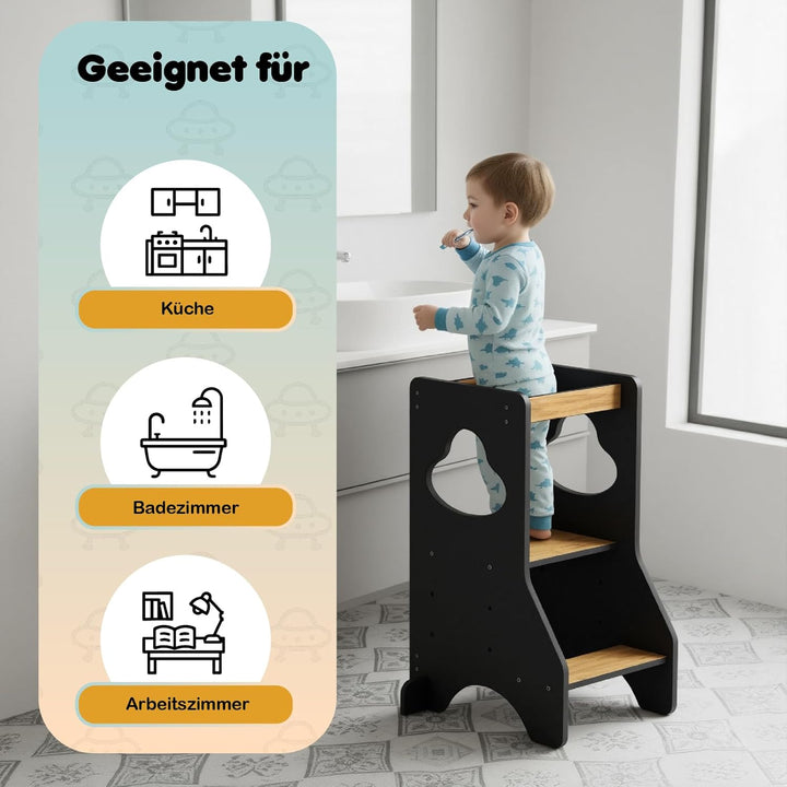 COSYLAND Lernturm ab 1 Jahr - Learning Tower - Höhenverstellbar Montessori Lernturm mit Kippschutz,