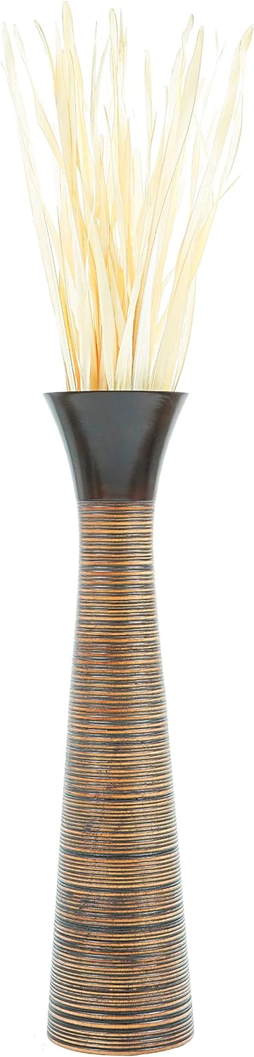 Leewadee Grosse Bodenvase für Dekozweige hohe Standvase Design Holzvase, Holz, 90 cm, braun 90 cm Br