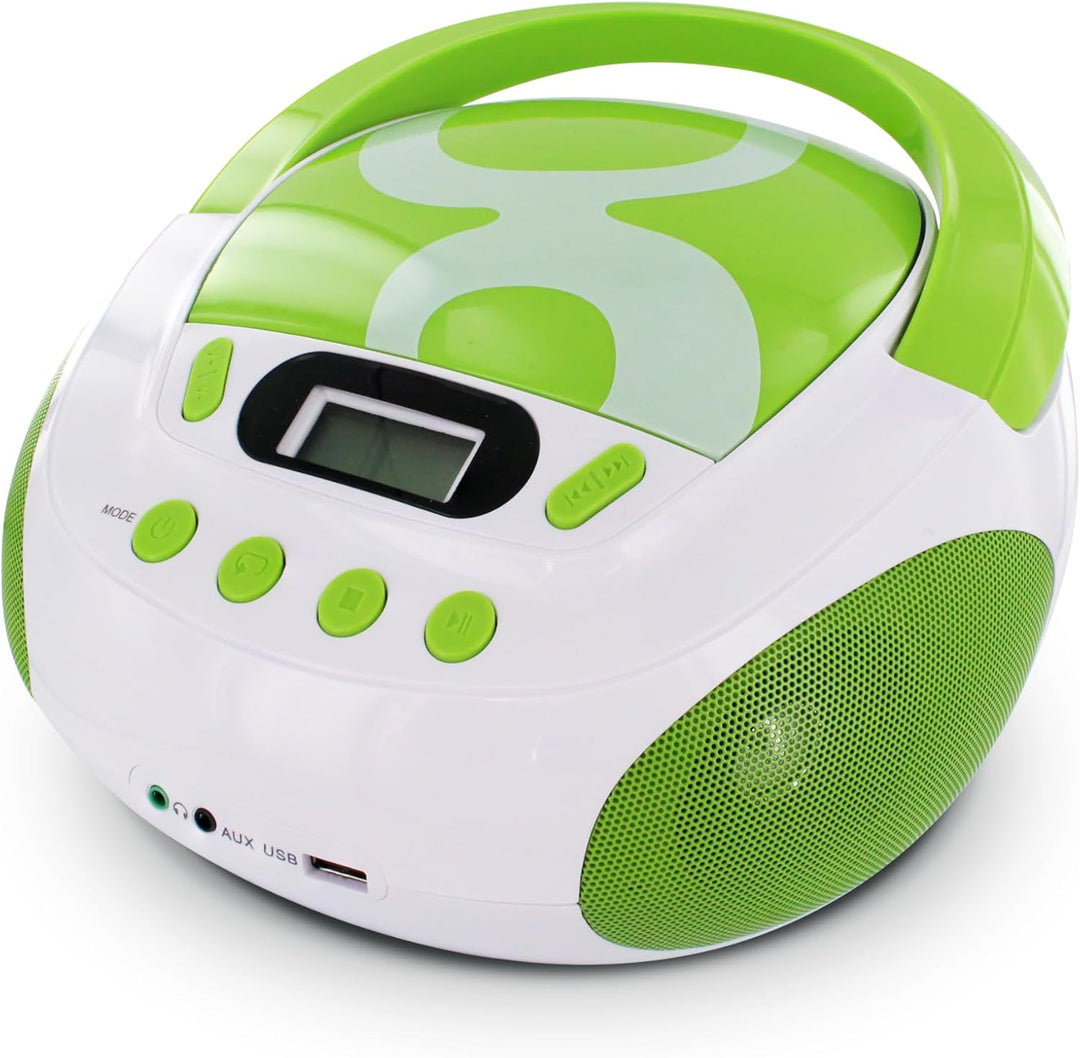 Metronic Gulli Radio/Tragbarer CD-/MP3-Player für Kinder, mit USB-Port Grün / Weiss, Grün / Weiss