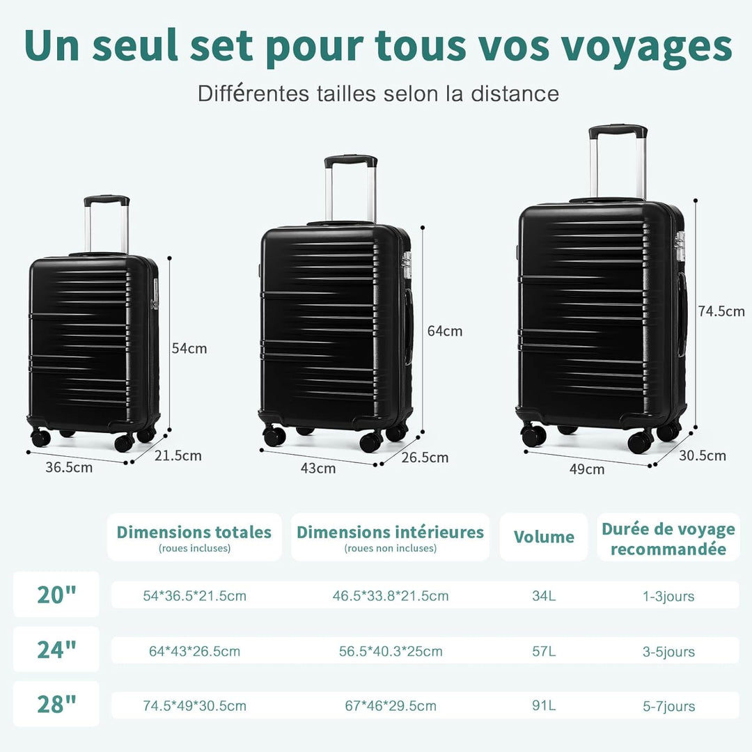 British Traveller Reisekoffer Set Handgepäck Koffer Hartschalenkoffer ABS+PC mit 8 Spinnerräder Roll