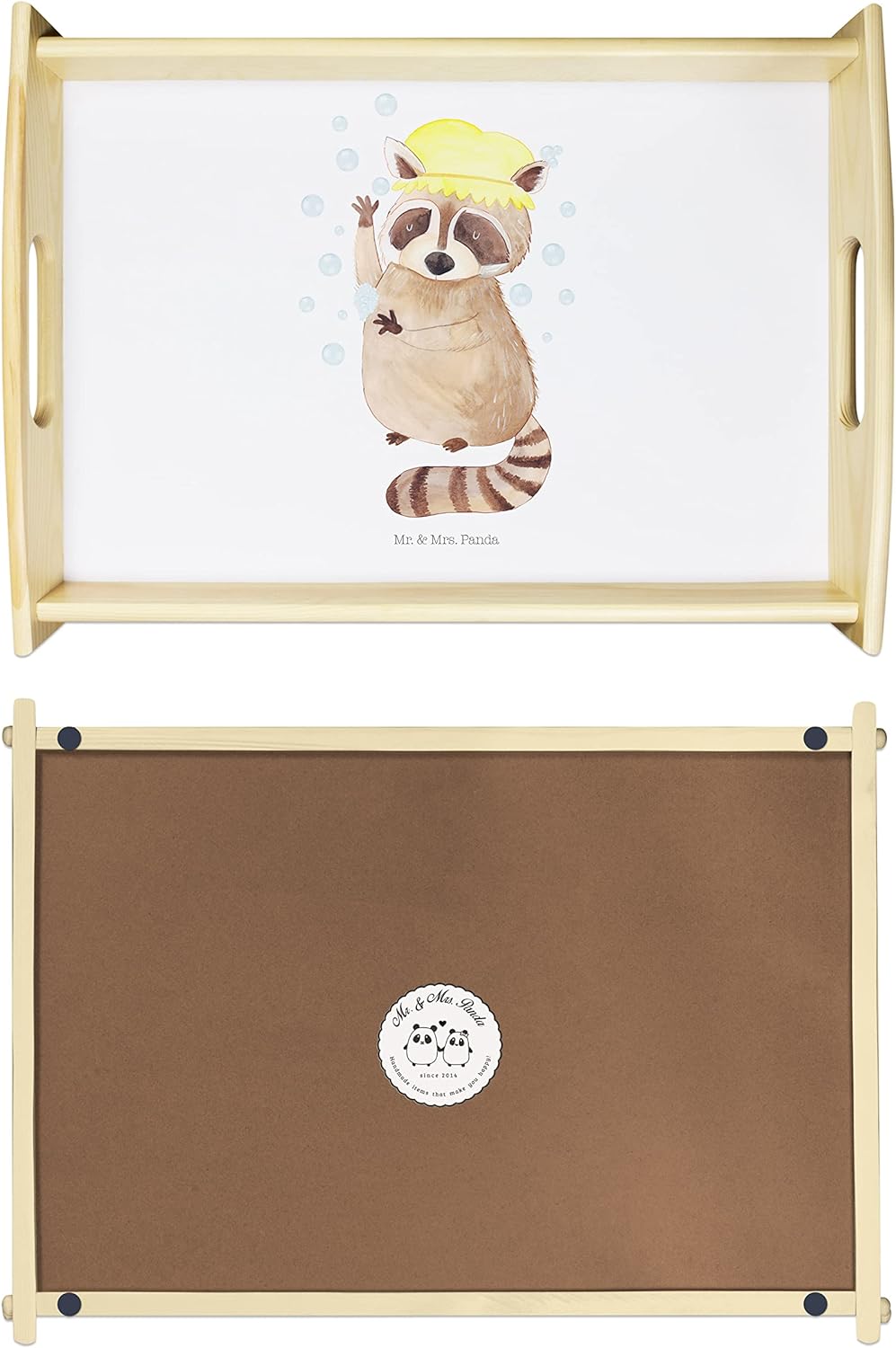Mr. & Mrs. Panda Serviertablett Waschbär - Geschenk, Gute Laune, Tiere, lustige Sprüche, Dekotablett
