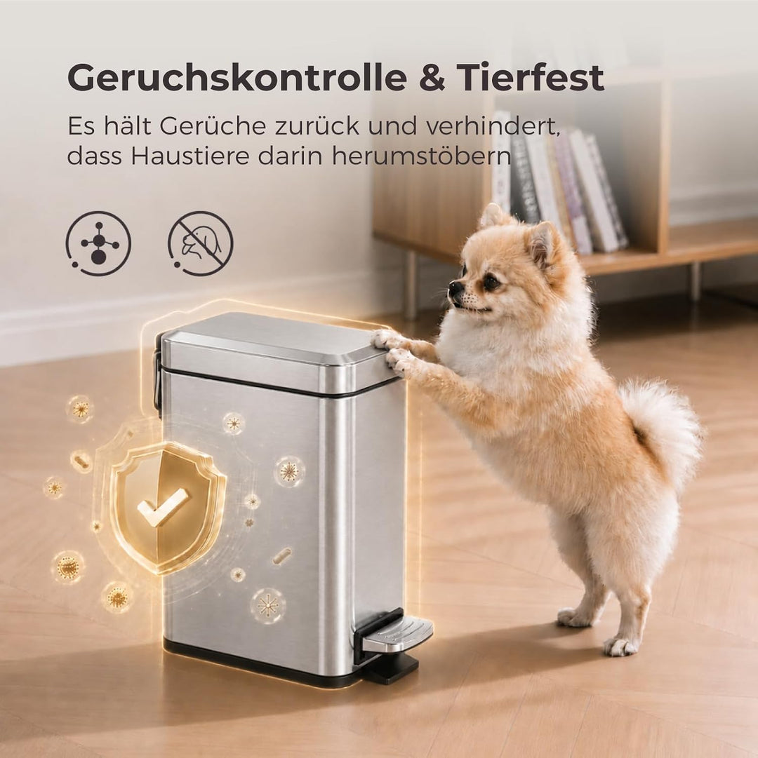 Schwarzer Badezimmer-Mülleimer mit Soft-Close-Deckel, 5 Liter Treteimer aus Edelstahl mit herausnehm