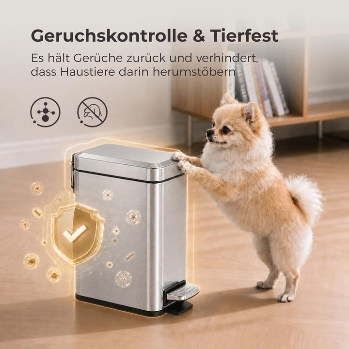 Schwarzer Badezimmer-Mülleimer mit Soft-Close-Deckel, 5 Liter Treteimer aus Edelstahl mit herausnehm