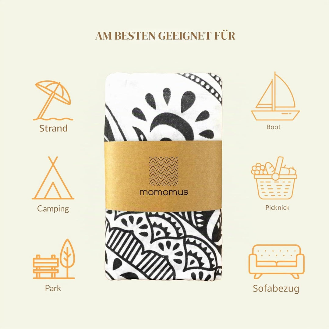 MOMOMUS Grosses Strandtuch XXL Sandfrei - Mit Mandala-Motiv - Ideal als Pareo, Strandtuch Gross Sand