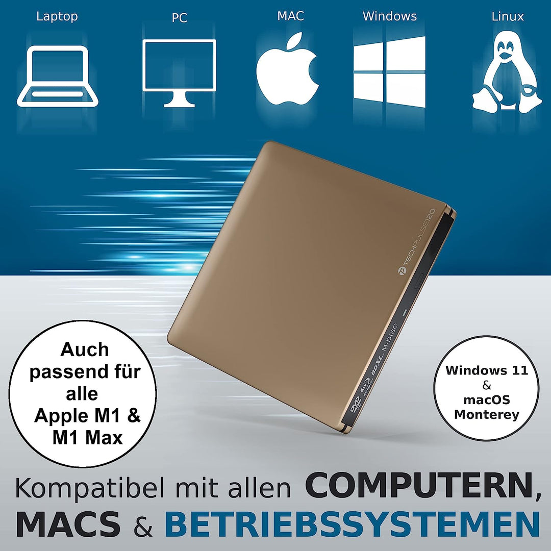 techPulse120 USB 3.0 3D Externer Blu-Ray Brenner Burner M-Disc BDXL Superdrive Blueray Rom Laufwerk