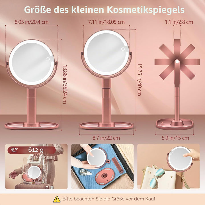 B Beauty Planet Beleuchteter Makeup Spiegel 30X Vergrösserungsspiegel mit 3 Farblicht, dimmbare LED