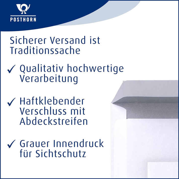 POSTHORN Briefumschlag DIN lang (1000 Stück), haftklebender Briefumschlag mit Fenster, weisse Briefu