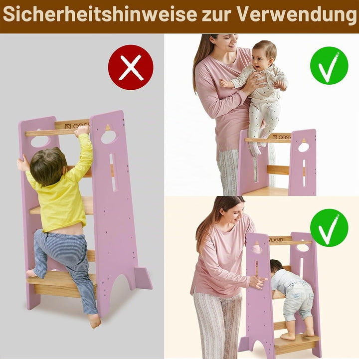 COSYLAND Montessori Lernturm ab 1 Jahr, höhenverstellbarer Learning Tower mit Kippschutz für Kinder,