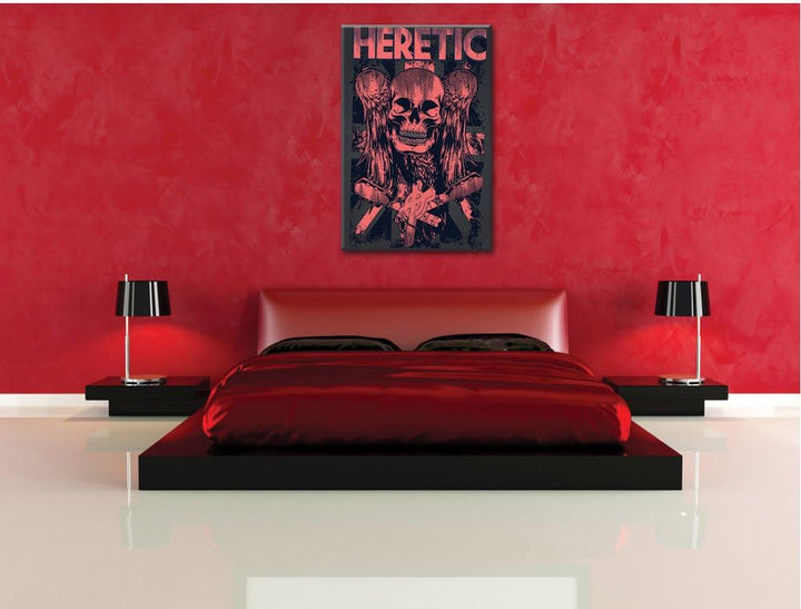 Pixxprint Wings Skull Black Bild auf Leinwand, XXL riesige Bilder fertig gerahmt mit Keilrahmen, Kun