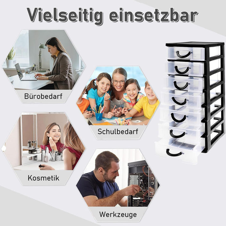 2 Stück Schubladenorganizer aus Kunststoff mit 7 Schubladen, Kleine Aufbewahrungsboxen für Bastelbed