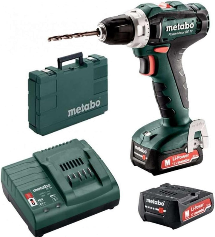 Metabo Akku-Bohrschrauber PowerMaxx BS 12 (601036500) 12V 2x Li-Ion; Ladegerät SC 30; metaBOX 118, A